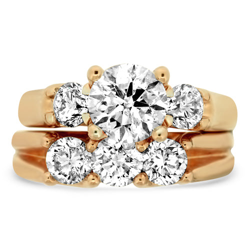 Rose Gold Three Stone Diamond Wedding Set