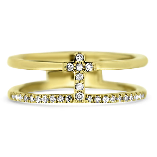 Yellow Gold Diamond Cross Ring