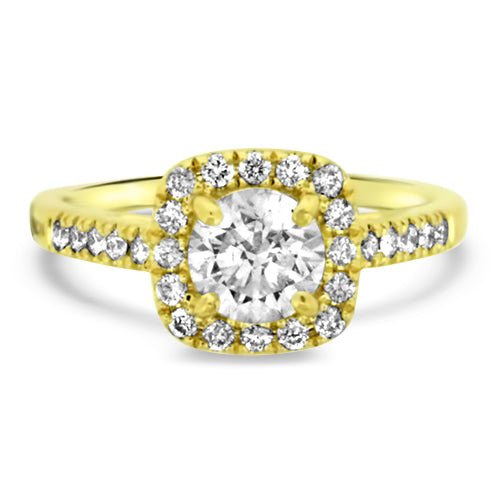 Yellow Gold Cushion Halo with Round Center Diamond Engagement Ring