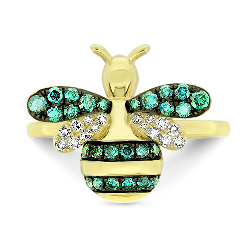 Blue Diamond Bee Ring