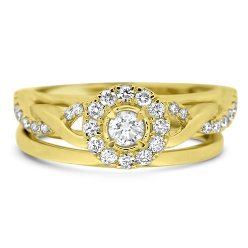 Yellow Gold Round Cut Diamond Wedding Set