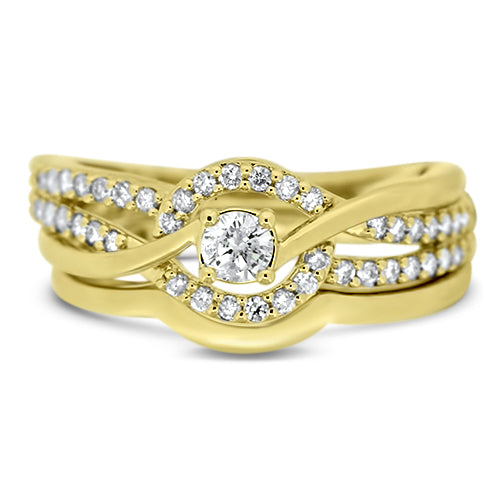Yellow Gold Round Cut Diamond Wedding Set
