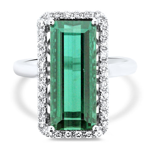 Green Tourmaline and Diamond Ring