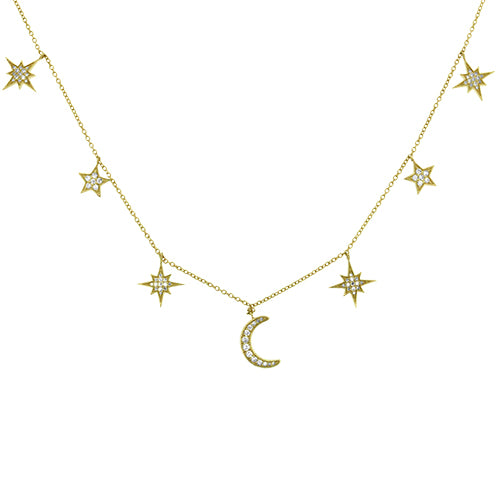 Star and Moon Diamond Necklace
