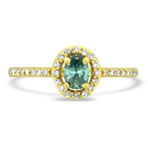 Blue Diamond and Yellow Gold Ring