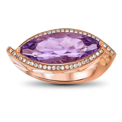 East West Amethyst Rose Gold Ring