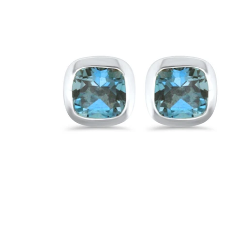 Bezel Set Blue Topaz Earrings