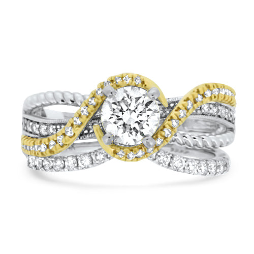 Two Tone Round Cut Diamond Wedding Set