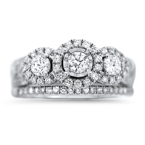 Three Haloed Diamond Ring
