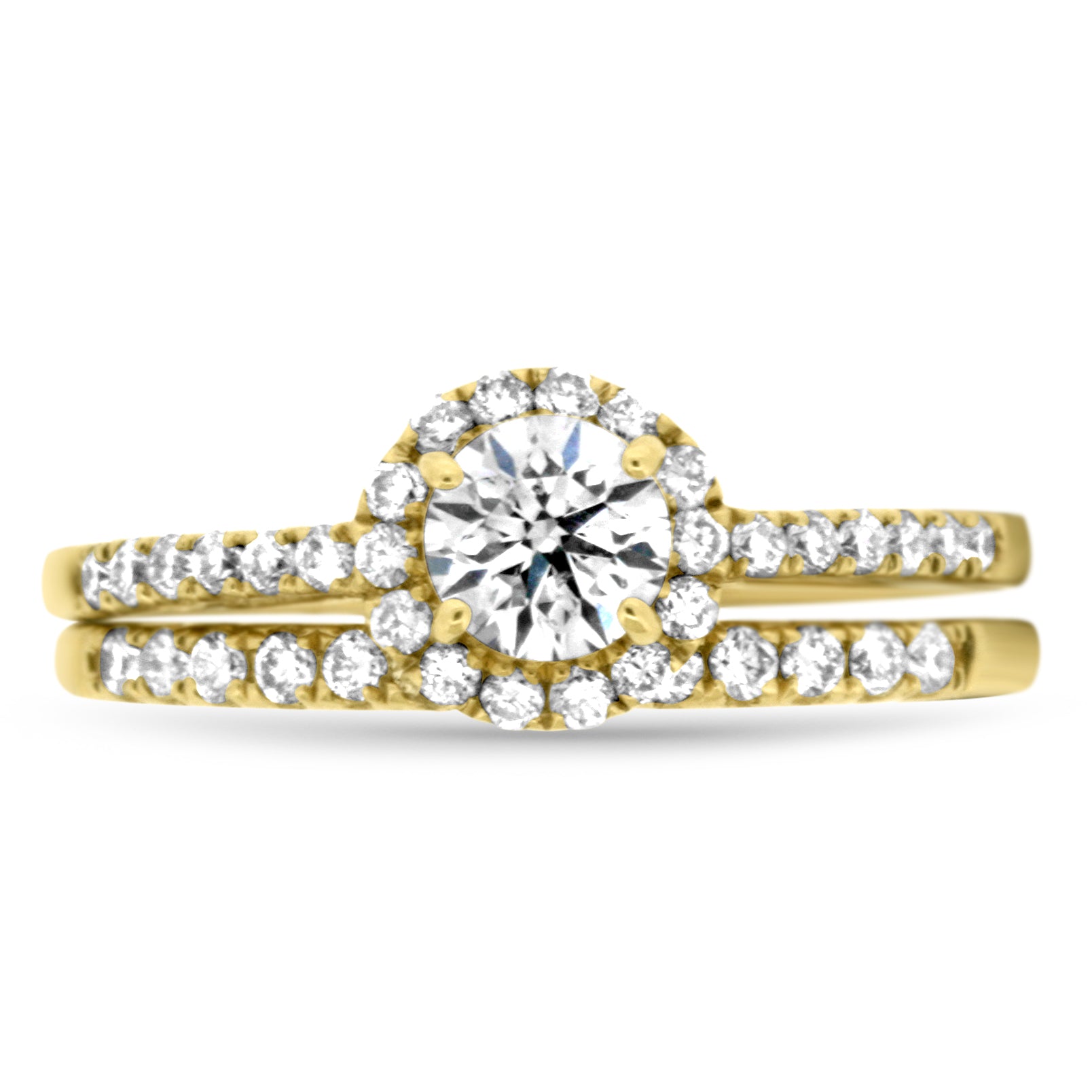Halo with Round Cut Center Diamond Wedding Set
