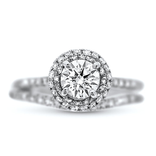 Double Halo with Round Brilliant Cut Center Diamond Wedding Set